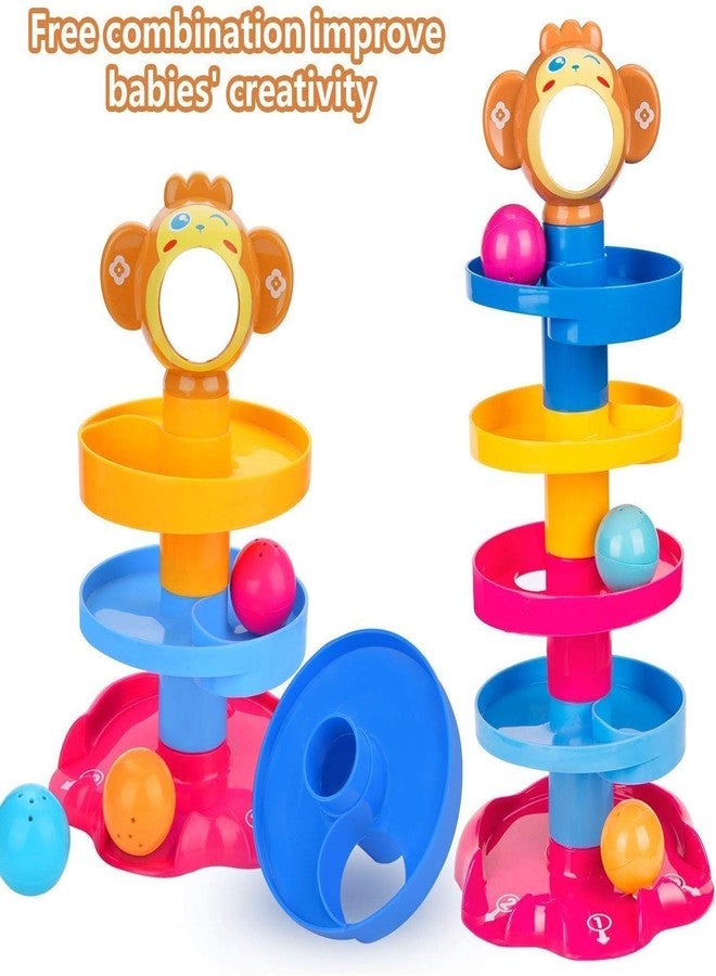 KITMEER 5 Layer Ball Drop and roll Swirling Tower for Baby and Toddler Stack, Drop and go Ball ramp Toy Set Includes 3 Spinning Acrylic Activity Balls- Multi Color - Image 5